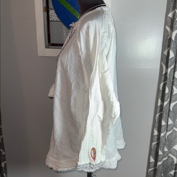 Johnny Was Joanne White Gauzy Cotton Blouse with multi-colored embroidery SZ XL - Picture 5 of 9